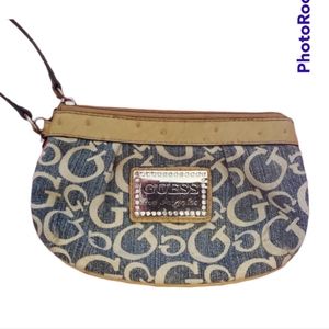 GUESS Marciano Blue Denim G Logo Wristlet Clutch Bag